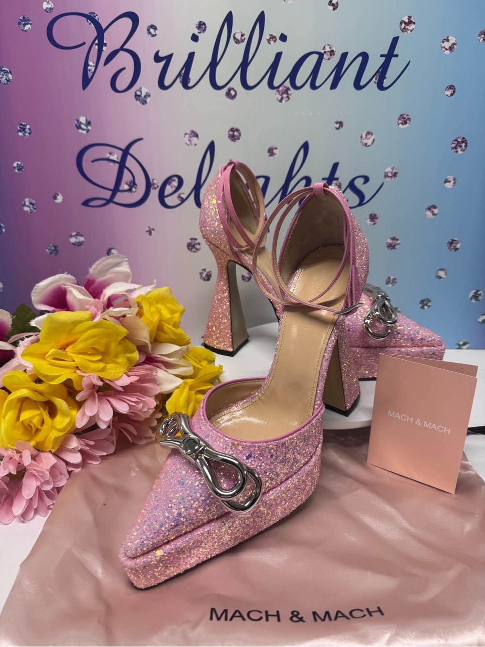 💖ONLY HERE $1400 MACH Y MACH GLITTER BOW HEELS PINK